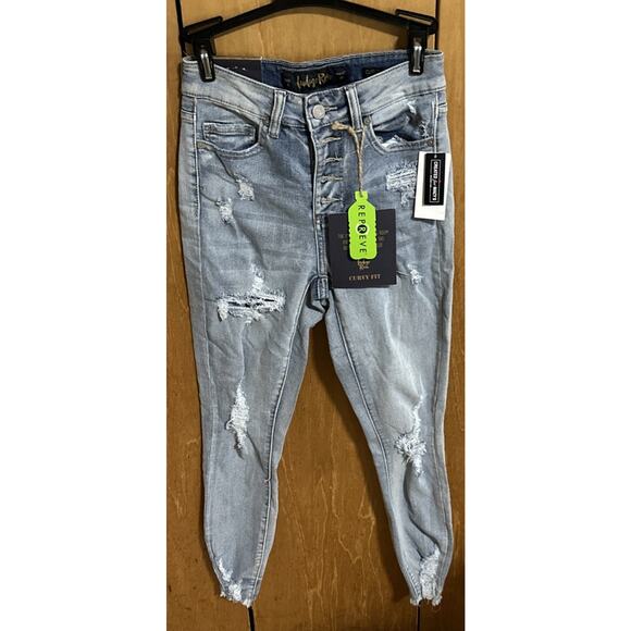 Indigo Rein Light Blue Curvy Fit High Rise Crop Jeans Waist 23 - Picture 1 of 6